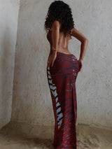 Wild Elegance: Women’s Tiger Stripe Backless Maxi Dress