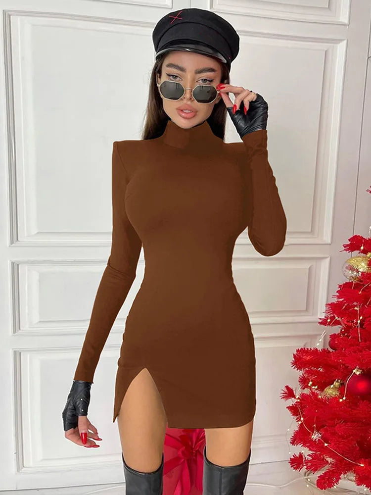 Long Sleeve Bodycon Mini Dress - Slim Fit Knit Streetwear