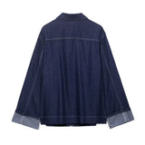Chic Blue Denim Jacket – USA-Made Casual Lapel Outerwear with Pockets