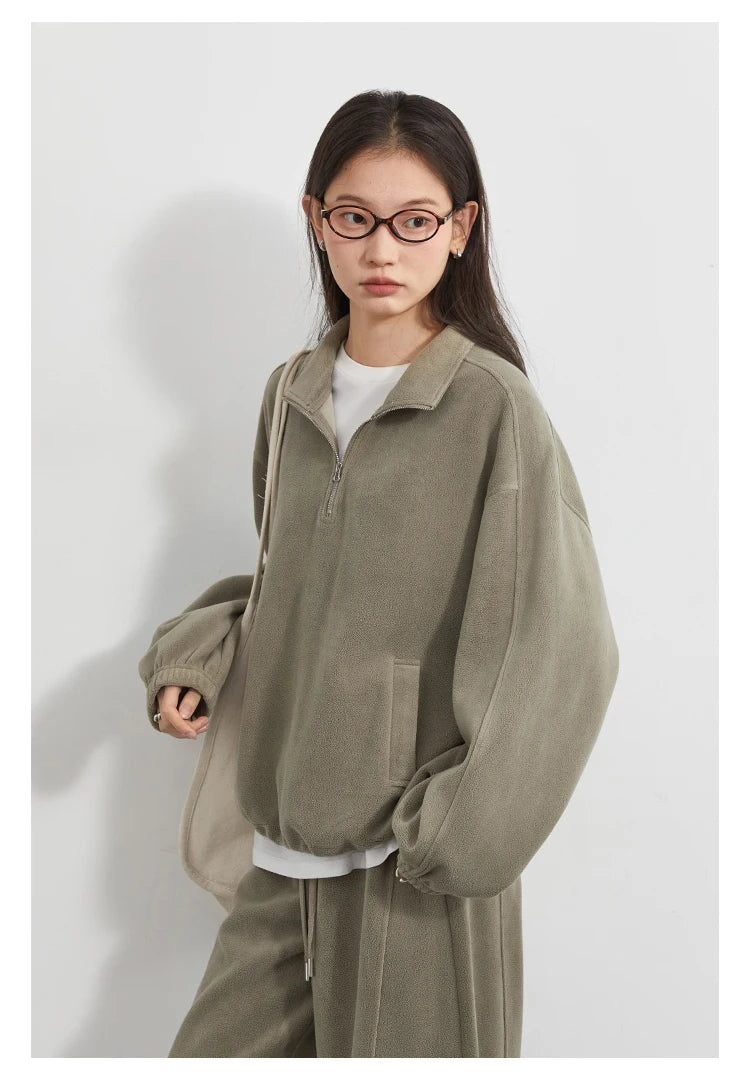 CHIC VEN Women Sweatsuit Loose Casual New Granular Velvet Stand Collar Female Top Pants Set for Woman Sport Autumn Winter 2025