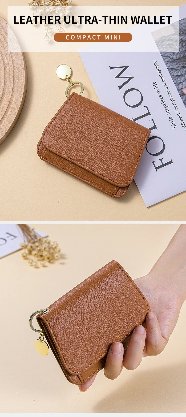 Women Genuine Leather Slim TriFold Wallet Credit Card Holder With Zipper Coin Pouch, ID Window & Keychain