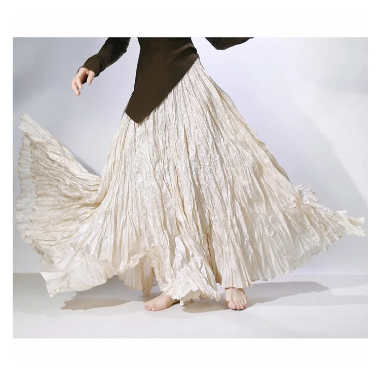 Elegant High-Waist Pleated Maxi Skirt for Women