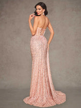 Rose Gold Sequin Strapless Mermaid Evening Gown