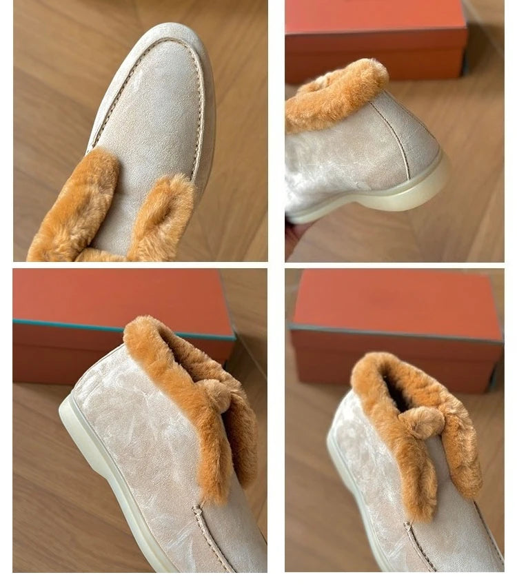 Premium -Made Leather Ankle Snow Boots – 100% Wool Lined Winter Loafers