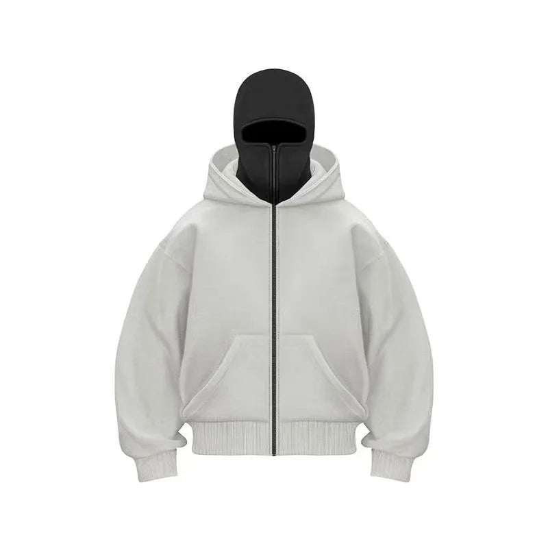2025 Men's and Women's Balaclava Y2K Gothic Harajuku Winter Fashion Double Hooded Sportswear Men's Hooded Mask Zipper Sportswear