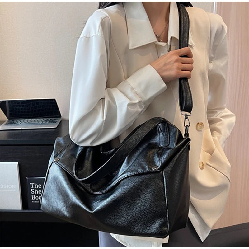 Large Capacity Solid Color Crossbody Shoulder Bag, Fashion Casual Versatile Shopper Tote Bag,Black/White Elegant Women Handbag