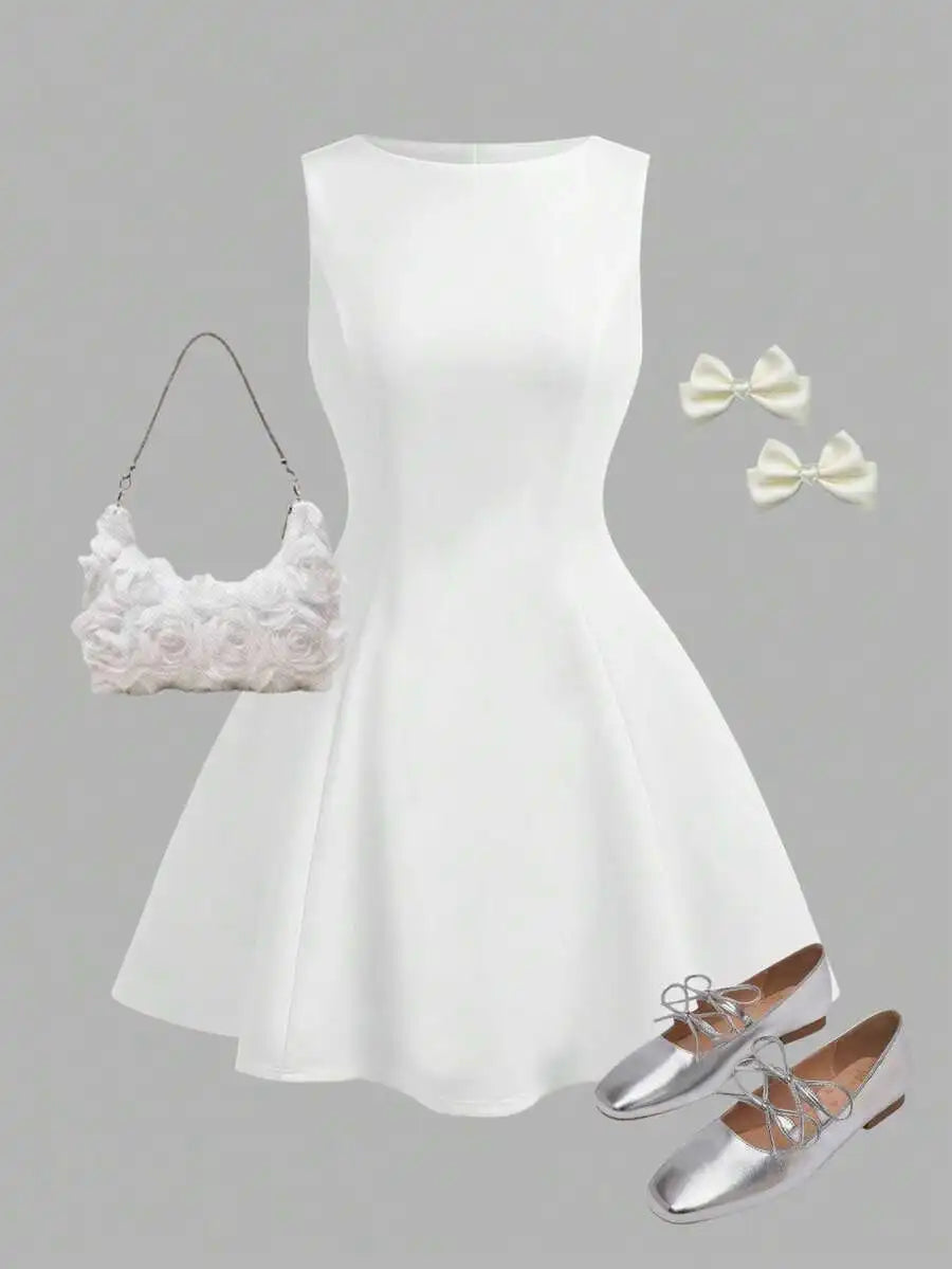 White A-Line Chiffon Dress | Formal & Wedding Events