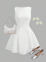 White A-Line Chiffon Dress | Formal & Wedding Events