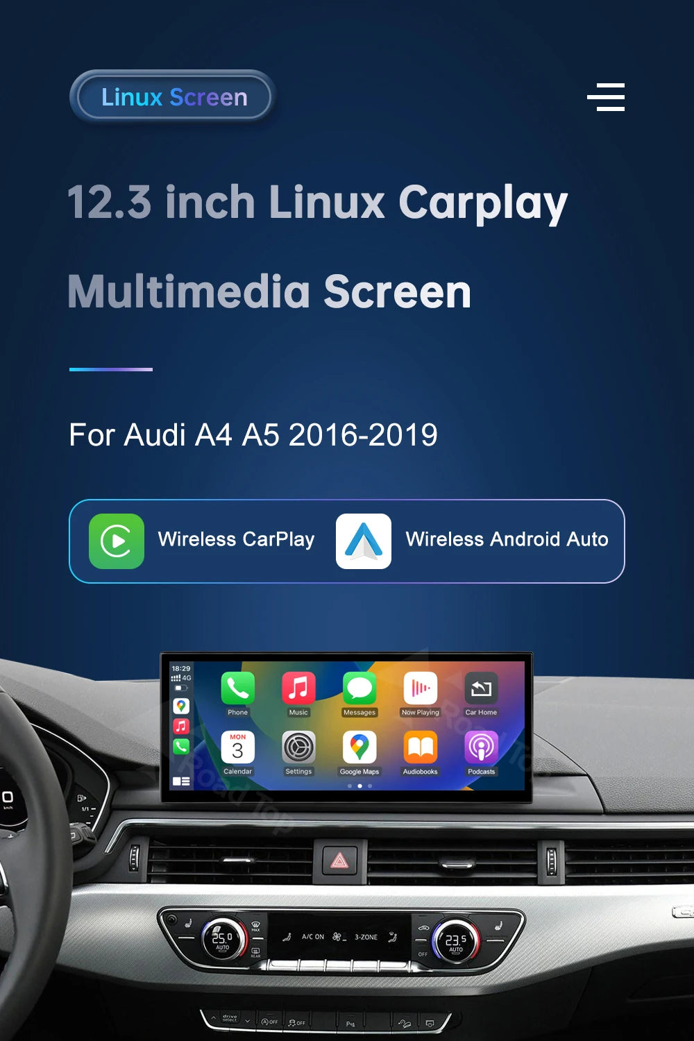 12.3" Audi A4/A5/S4/S5 Multimedia Touch Screen – Wireless CarPlay & Android Auto