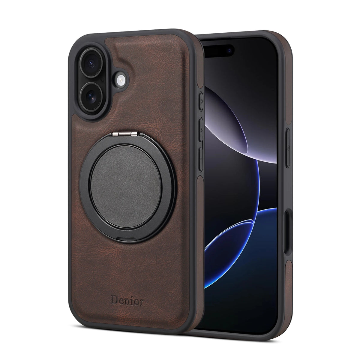 iPhone Faux Leather Case with 360° Ring Stand