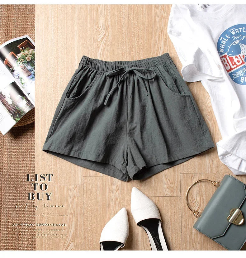 High-Waisted Linen-Style Bow Sash Shorts