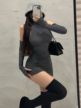 Sleeveless High-Neck Pleated Mini Dress