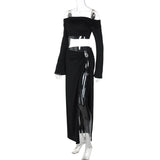 Women's Solid Beach Skirt Sets Sexy High Split Slim Bohemian Outfits Off The Shoulder Holiday Fashion 2 Piece Set 2025 Beachwear