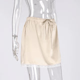 Linad Lace Satin Mini Skirt – Drawstring High Waist