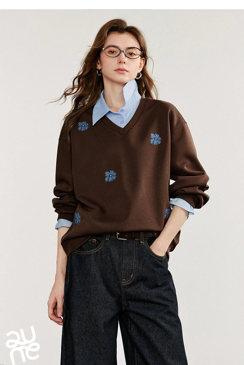 Women's Floral Embroidered Layered-Look Sweatshirt