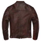 2025 Vintage Brown Genuine Leather Jacket Real Natural Cowhide Men Motorcycle Biker Coat Mens Slim Calf Skin Coat