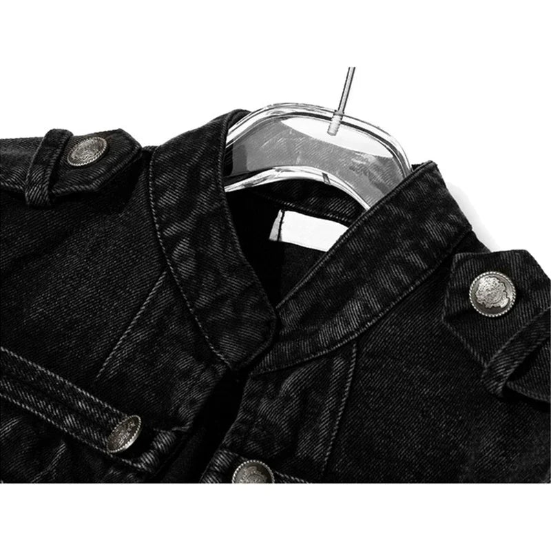 Split-Button Cropped Denim Jacket – Streetwear Jean Outerwear