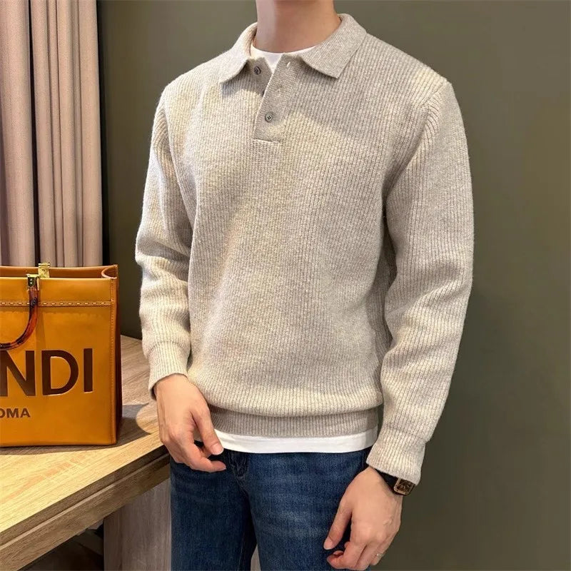 Men's Knit Polo Sweater – Long Sleeve Pullover