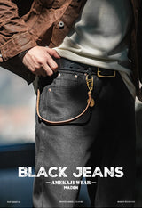 Maden Men's Vintage Black Washed Straight-Leg Denim Jeans