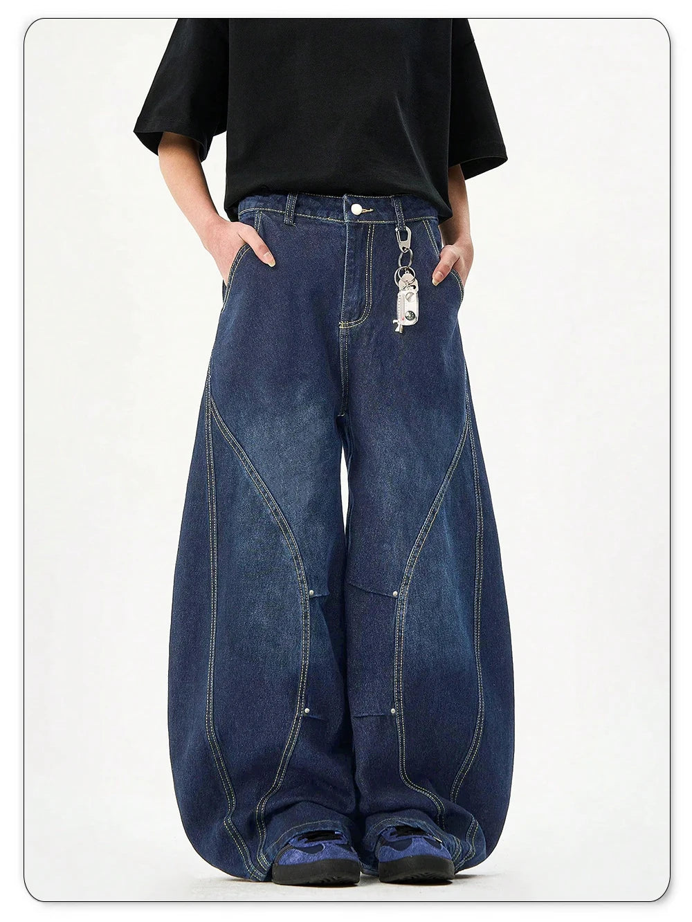 Unisex Blue Wide-Leg Balloon Jeans