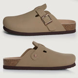 Kidmi Men's Suede Clogs Cork Footbed Clogs for Women Soft Leather Adjustable Buckle Slip-on Potato Shoes Sandals Beach Slippers