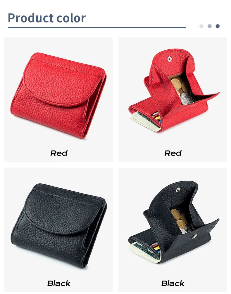 New Women Genuine Leather Mini Wallet RFID Folding Simple Ultra-thin Small Soft Cowhide Wallet Female Card Holder Coin Bags