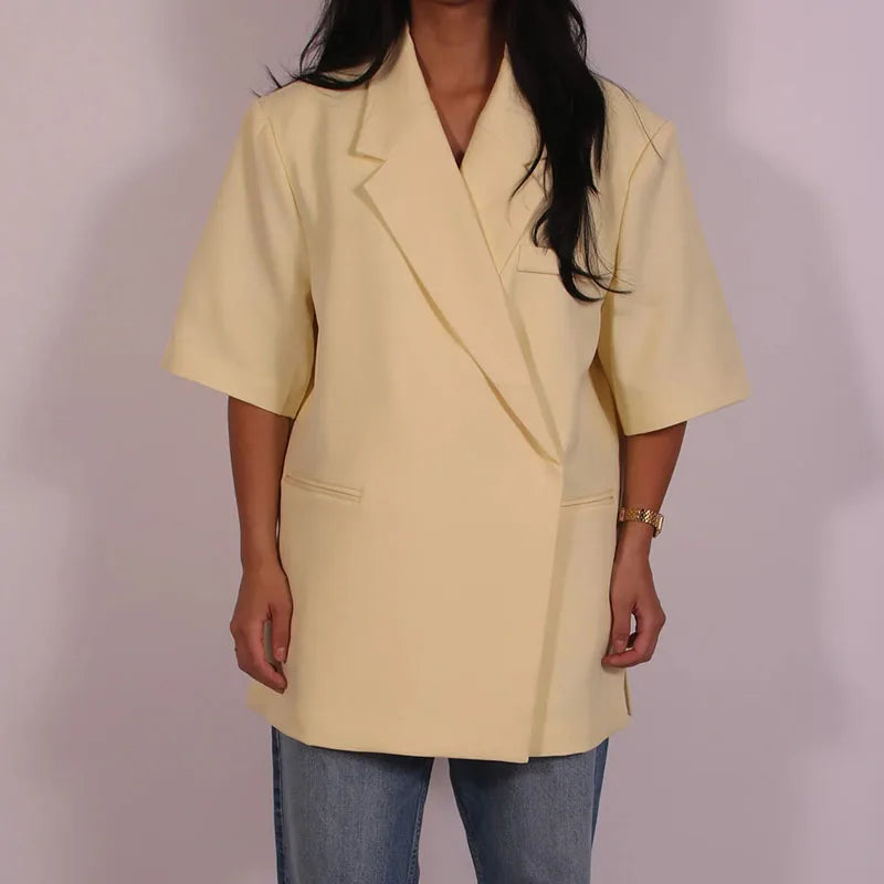 Ladies Loose Blazer Suit Solid Casual Turn Down Collar One Button Coat High Waist Shorts 2025 Summer Autumn Formal New Outfits