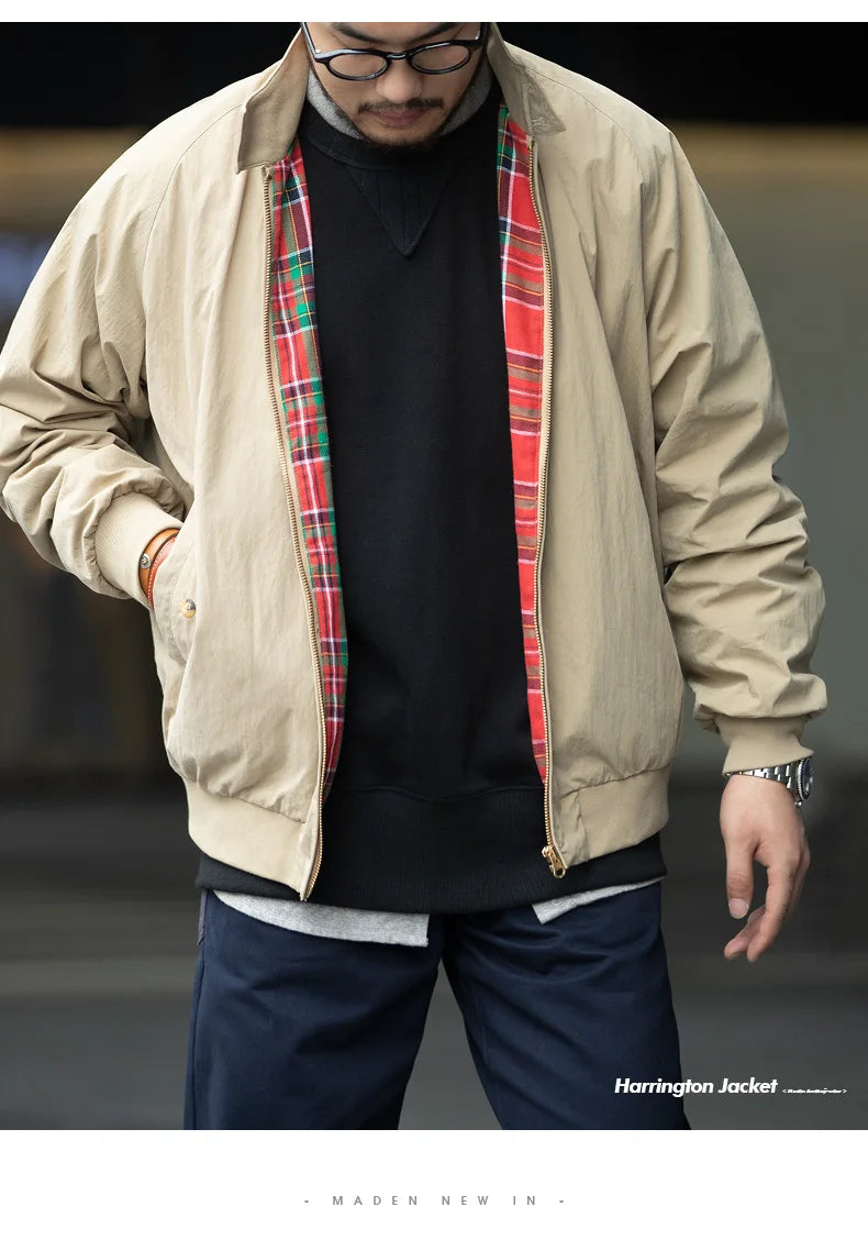 MADEN Men's Vintage Khaki Moto Jacket