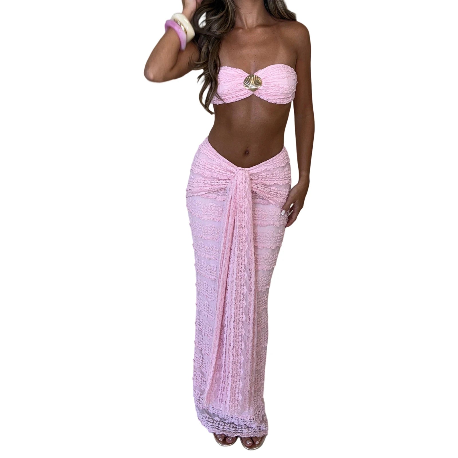 Shell Print Bandeau & Tie-Front Skirt Set