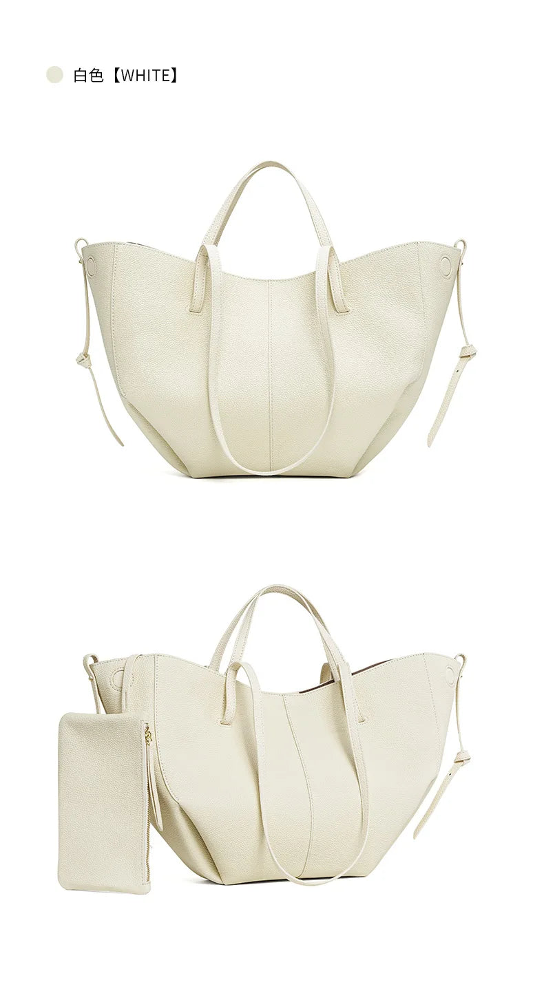 2025 leather shoulder bag versatile niche handbag, top layer cowhide commuting high-end feeling, large capacity tote bag for wom