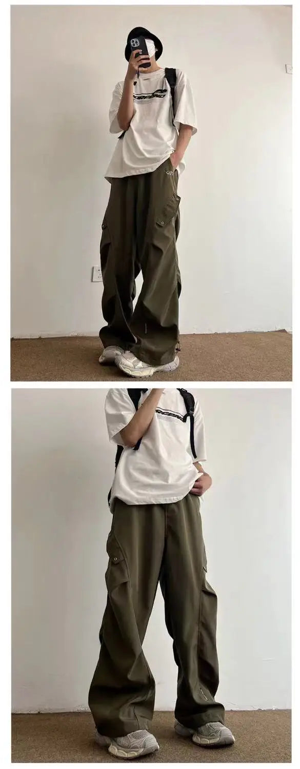 Techwear Parachute Cargo Pants - Men's Hip Hop Wide Leg Streetwear