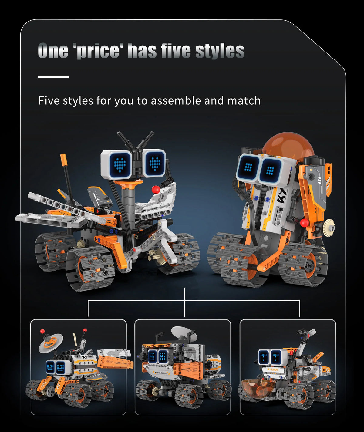 Digital display 5-in-1 transformable robot model assembly, remote control robot building blocks toy, children's toy gift