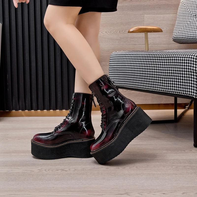 Genuine Leather Winter Wedge Boots
