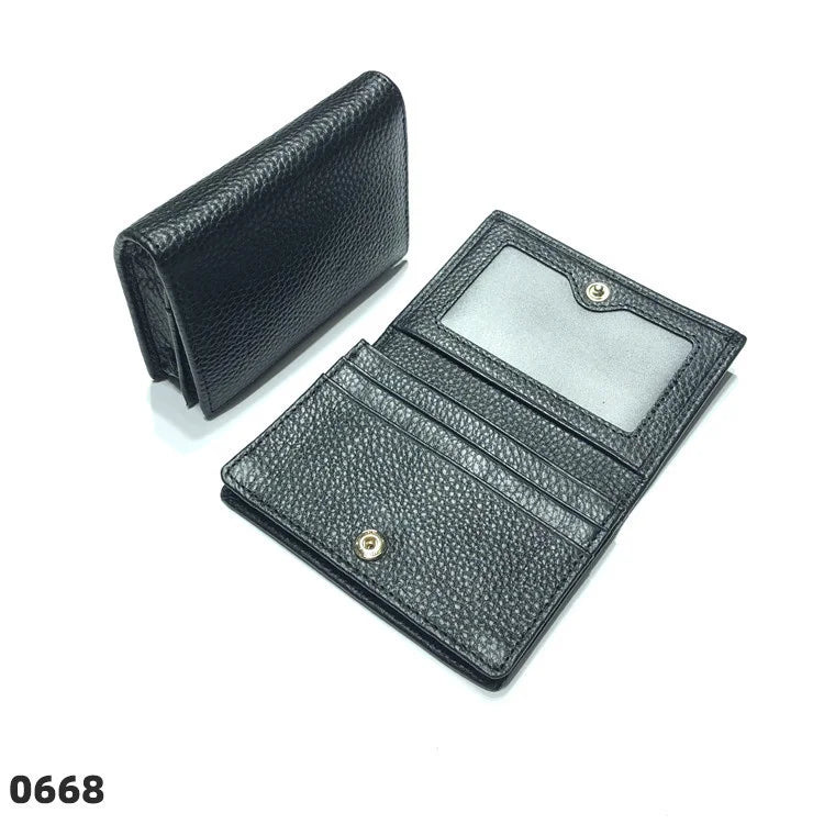 Dropshipping Custom Name Genuine Leather Men Women Business Card Holder Bifold Credit Card Case With ID Window