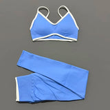 2Pcs HISTELLO Women's Seamless Yoga Fitness Set Ignite Sculpt Scrunch Leggings Strappy Halter Bra Gym Sports Fitness Outfit