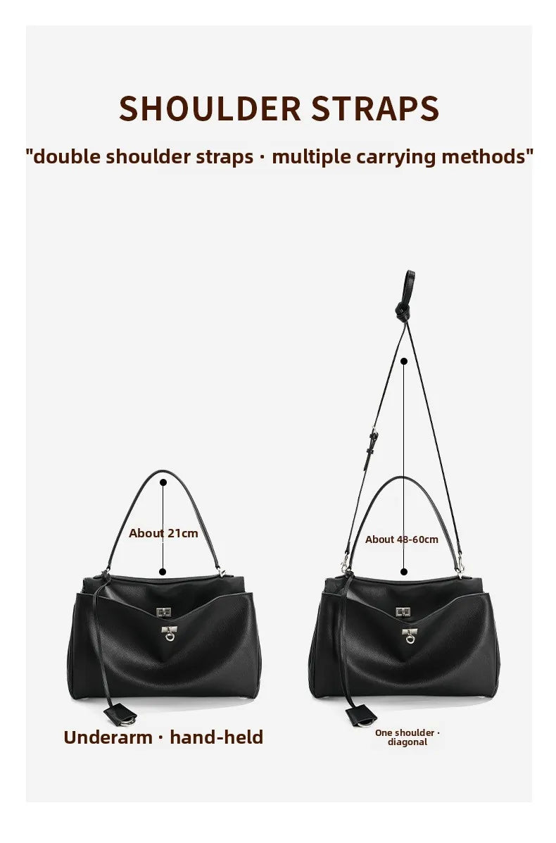 Large Capacity Women's Leather Handbag High-End Single Shoulder Crossbody Tote for Commuting