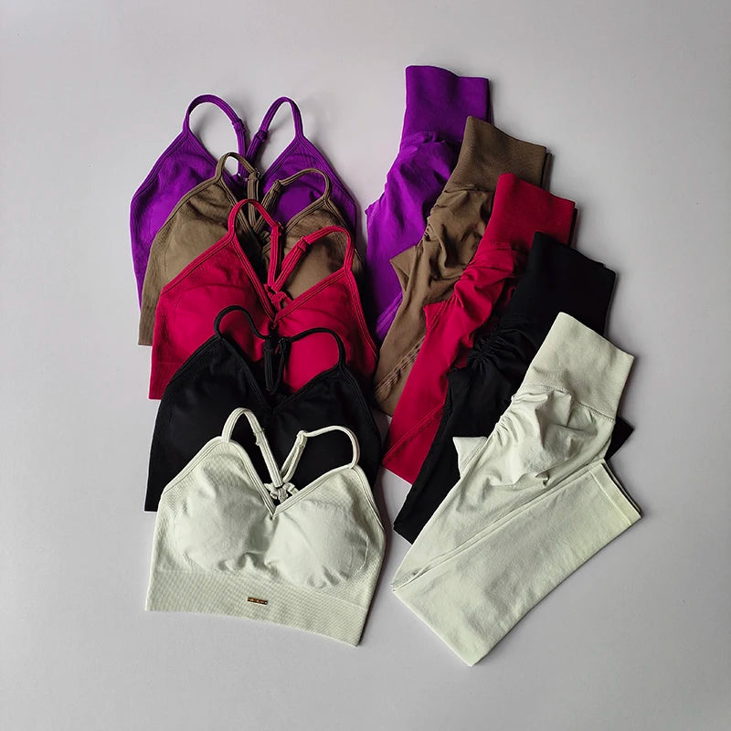 Seamless V-Neck Yoga Set – High-Waist Hip Lifting Fitness Leggings & Bra