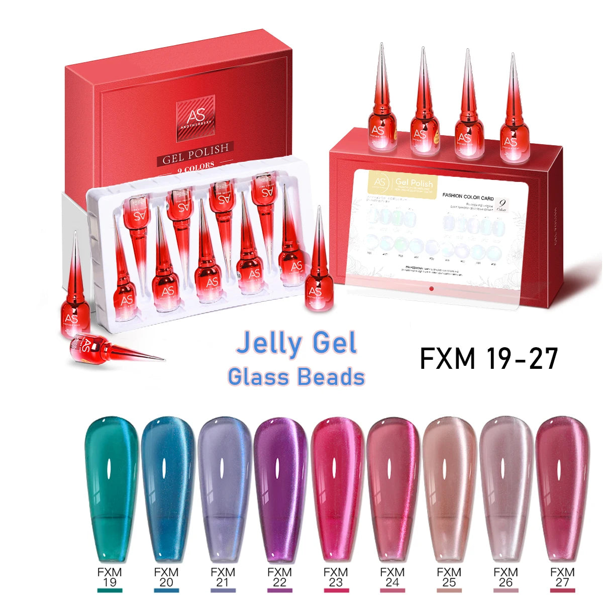 AS 9 Colors Magnetic Cat Eye Gel Nail Polish Set Jelly Pink UV LED Soak Off Gel Varnish Crystal Red Cat Gel Lacquer With Display