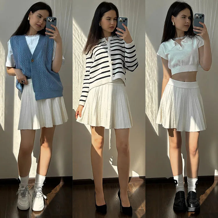 Elegant Knit Pleated Mini Skirt for Women
