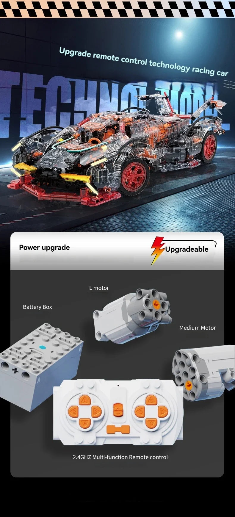Creative DIY Racing Car Model Building Bricks Kit Advanced MOC Construction Toys for Adults Boys Girls Holiday Gift Idea