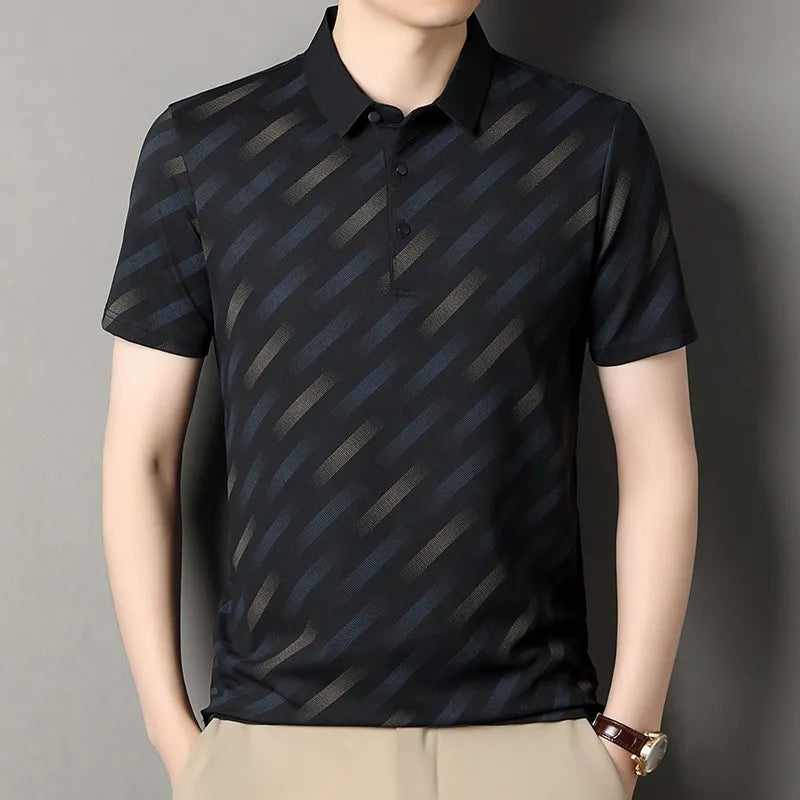 Men's Contrast Print Polo Shirt | Breathable Summer Knit