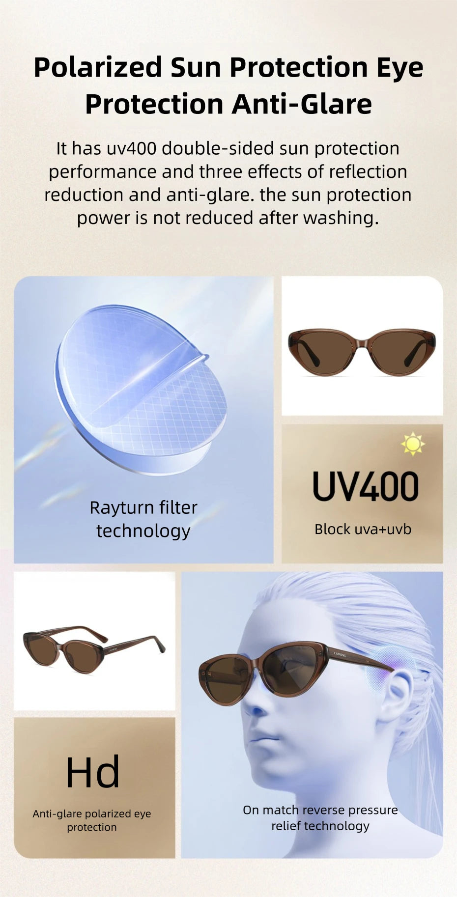 CAPONI Cat Eye Polarized Sunglasses for Women