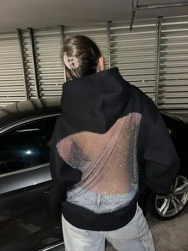 Women's Rhinestone Backless Oversized Hoodie