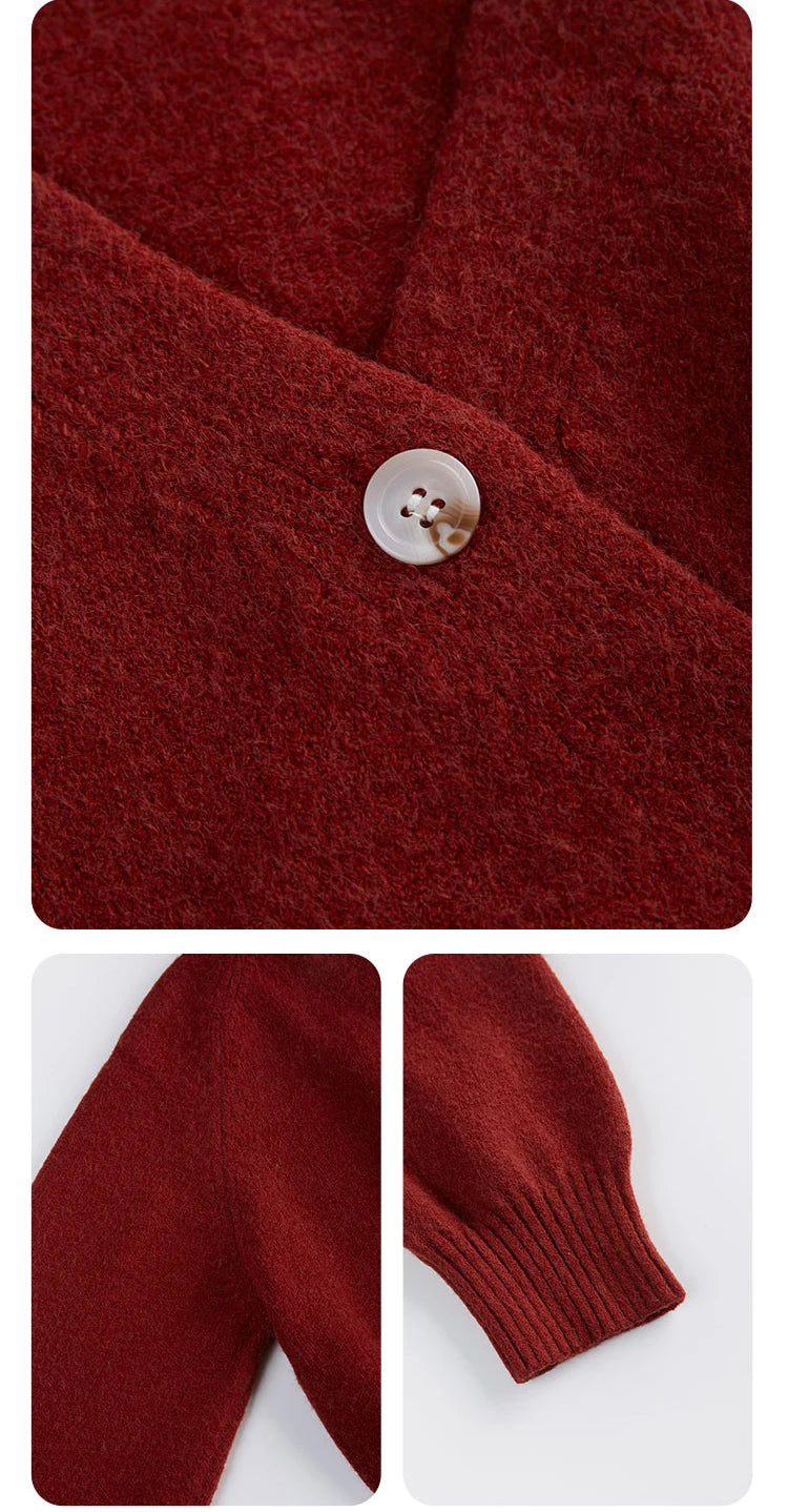 Women's Autumn V-Neck Cashmere Blend Cardigan – USA-Made Loose Knit Sweater