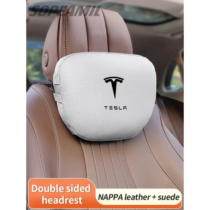 Car Double-Sided Suede Leather Headrest Neck Support Pillow Seat Waist Cushion Tesla Cybertruck Model 3 Model Y Model S Model X
