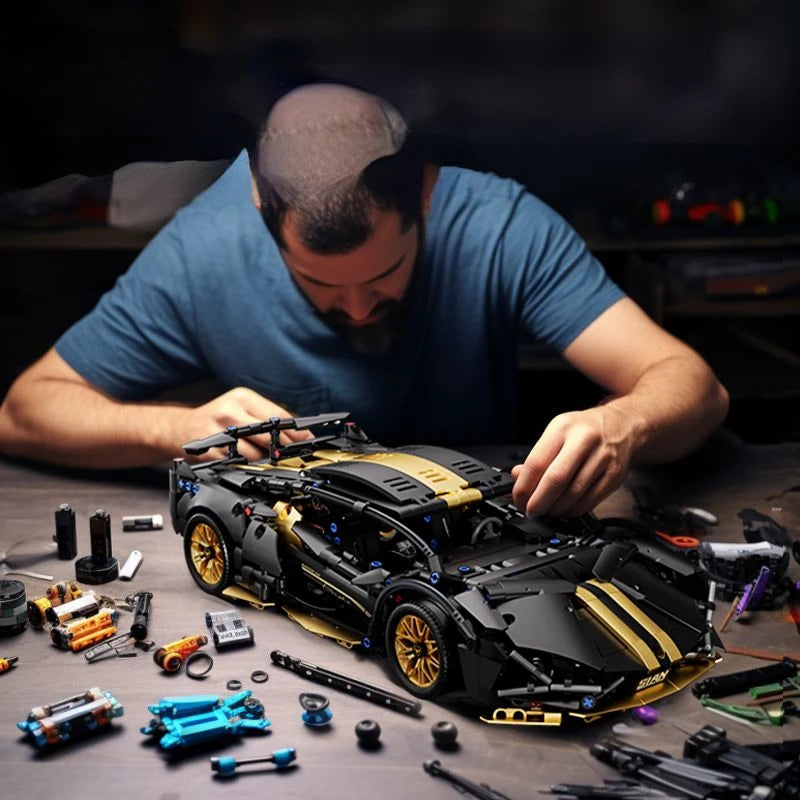 Technology 1:14 Black Supercar racing building blocks assembled brick car toy gift for boys birthday present