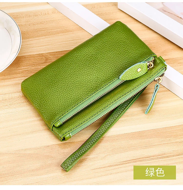 Fashion Women Genuine Leather Wristlet Clutch Bag Multifunctional Coin Purses Wallet Zipper Card Holder Money Clip Phone Bag