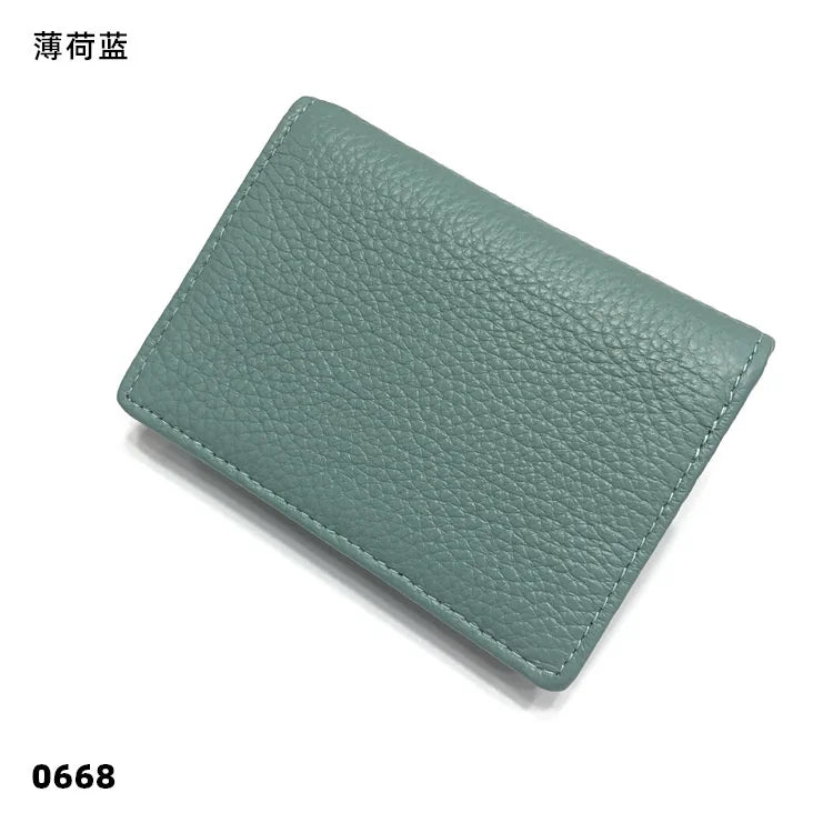 Dropshipping Custom Name Genuine Leather Men Women Business Card Holder Bifold Credit Card Case With ID Window