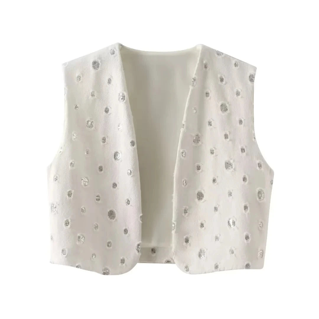 Elegant Sequin Skirt Sets For Women 2 Pieces Shinny Sleeveless Vest Women Suits 2024 Summer Fashion Zipped Skirts Set