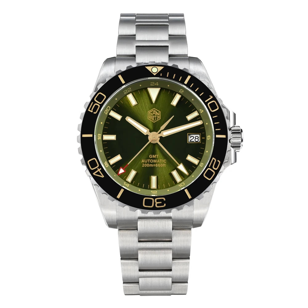 San Martin 39mm Diver GMT Watch Enamel Dial NH34 Stainless Steel Luxury Men Watch Automatic Mechanical Sapphire Luminous SN0136
